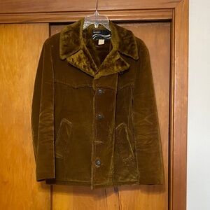 Vintage Men’s Montgomery Ward Brown Corduroy Coat Furry Lining Boho Outdoor